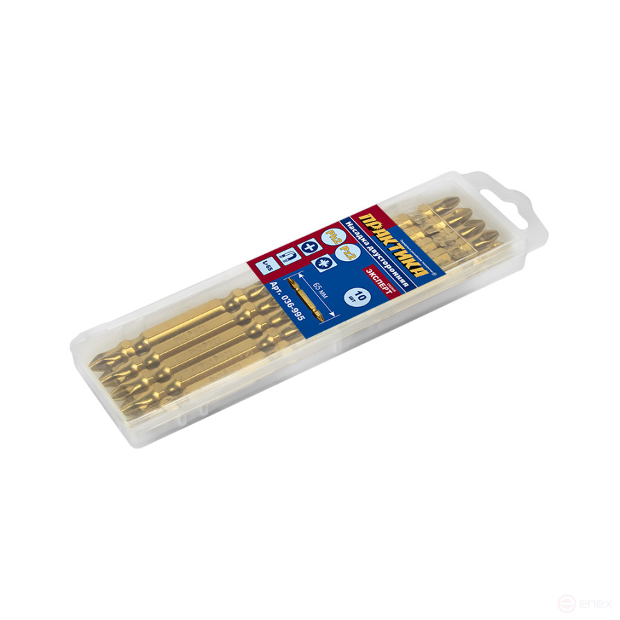 Бита отверточная ПРАКТИКА "Эксперт" двусторонняя PH-2/PZ-2 х 65мм Tin (10шт (036-995)