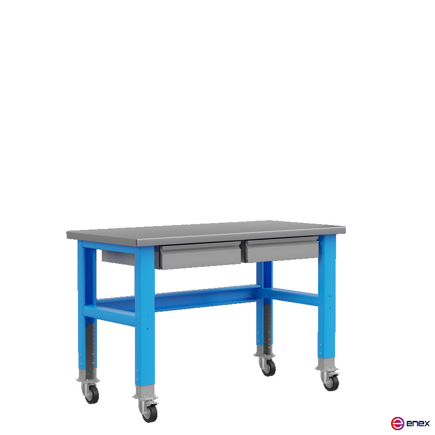 Industrial metal table 1500 mm, 2 drawers, on wheels 115012