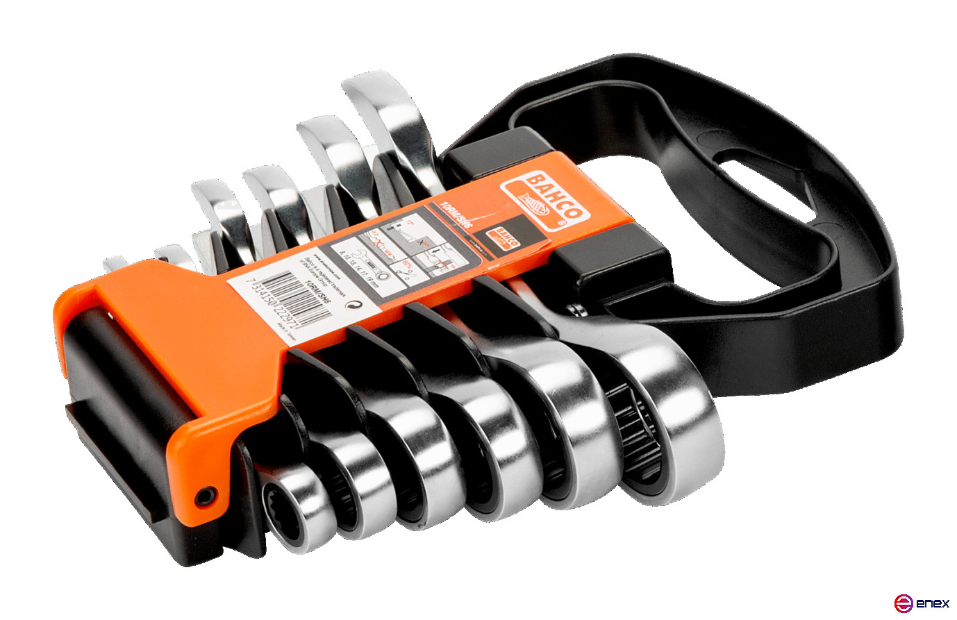 Набор коротких комбинированных гаечных ключей с трещоткой 8 - 19 мм, 6 шт, пластиковый держатель