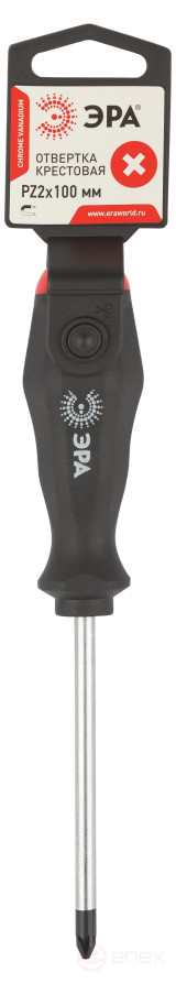 100PZ2 Отвертка ЭРА PZ 2х100 мм крестовая двухкомпонентная рукоятка