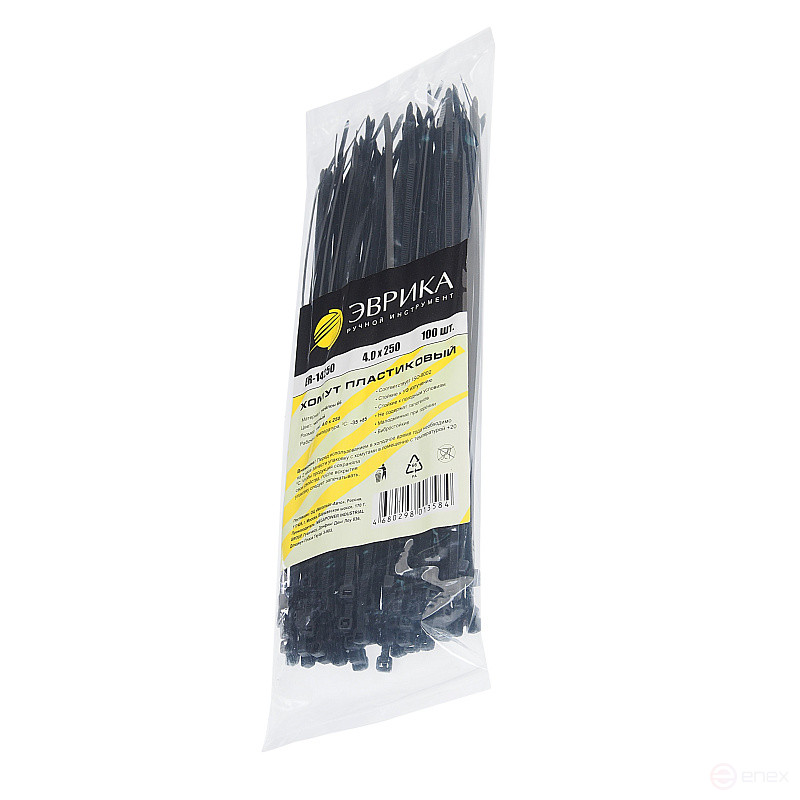 Plastic clamp ER-14250 black 4.0x250mm universal (100 pcs) EUREKA /1/500