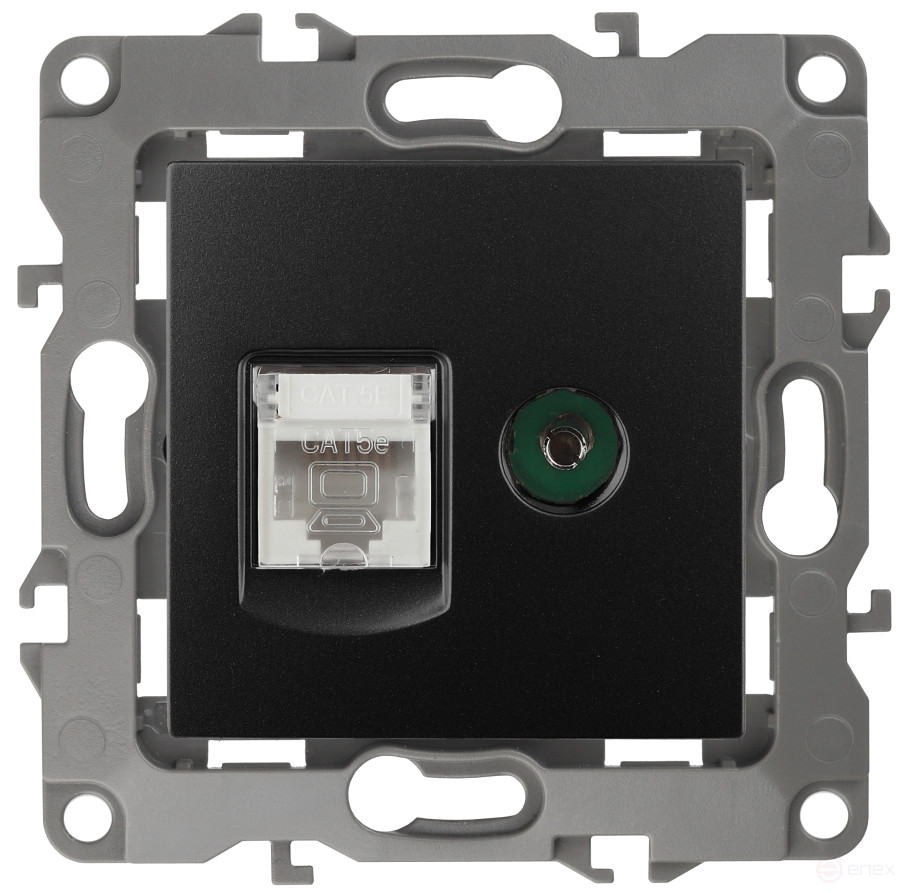 Розетка ЭРА Серия 12 12-3110-05 комбинированная RJ45+TV IP20 антрацит