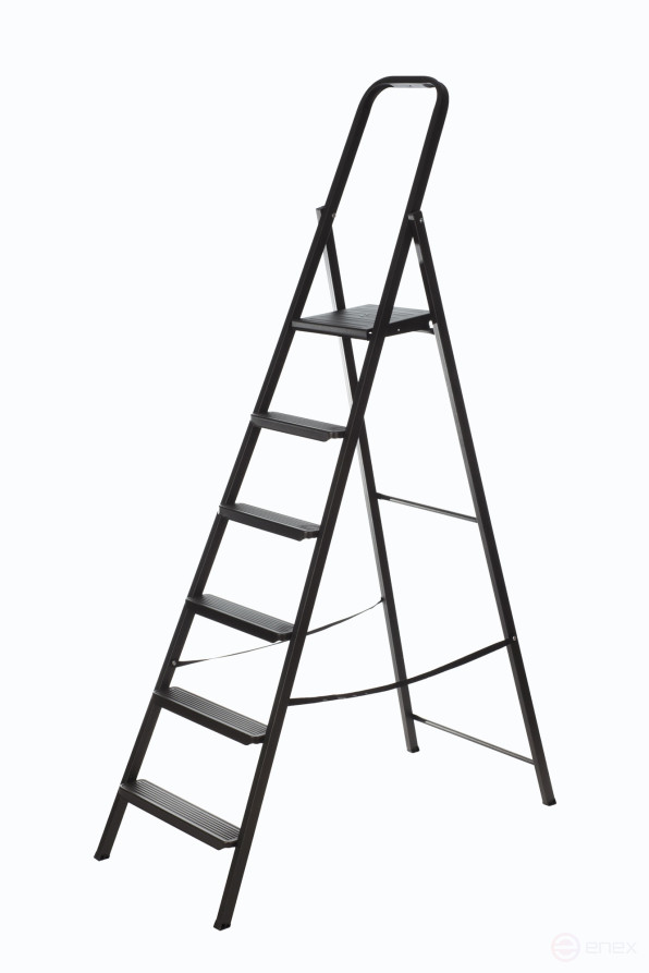 Compact steel stepladder, 6 steps, weight 7.4 kg