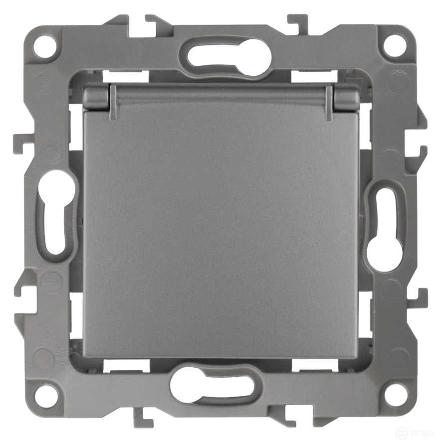 Розетка ЭРА Серия 12 12-2103-12 2P+E Schuko со шторками с крышкой 16A-250В IP20 графит
