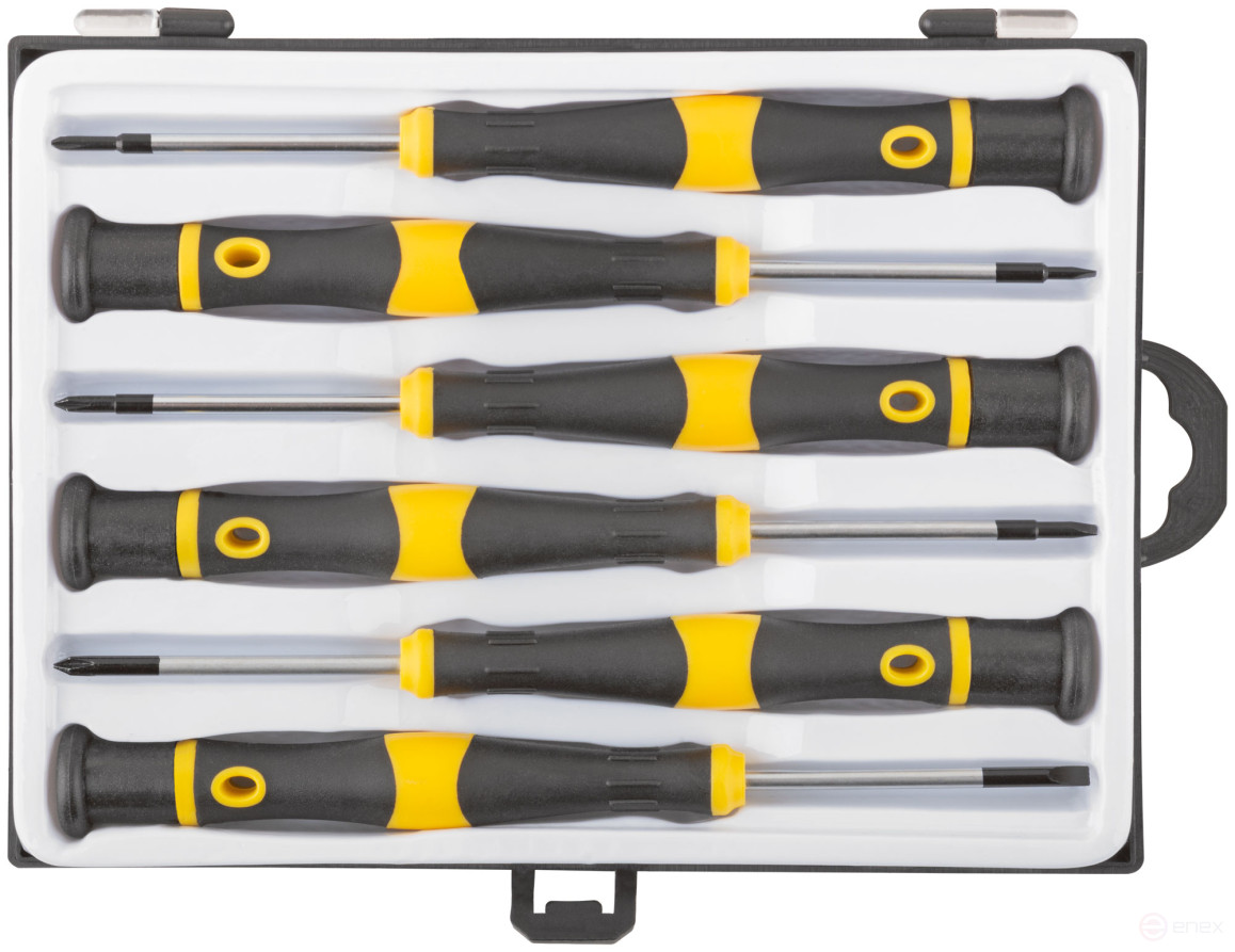 CrV precision screwdrivers, 6 pcs., PH/SL, plastic case