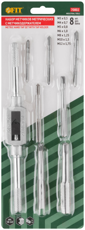 Метчики, легированная сталь Профи 7 шт. М3-М12, метчикодержатель универсальный, блистер