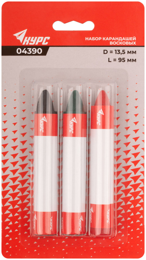 Карандаши разметочные восковые, набор 3 шт.( черный / зеленый / красный ), 95 мм