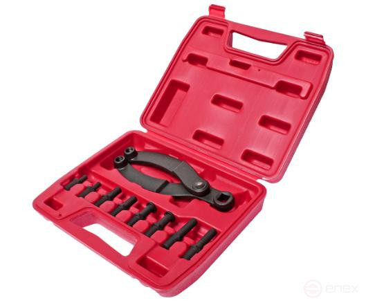 Universal camshaft pulley lock with a set of attachments in the JTC case