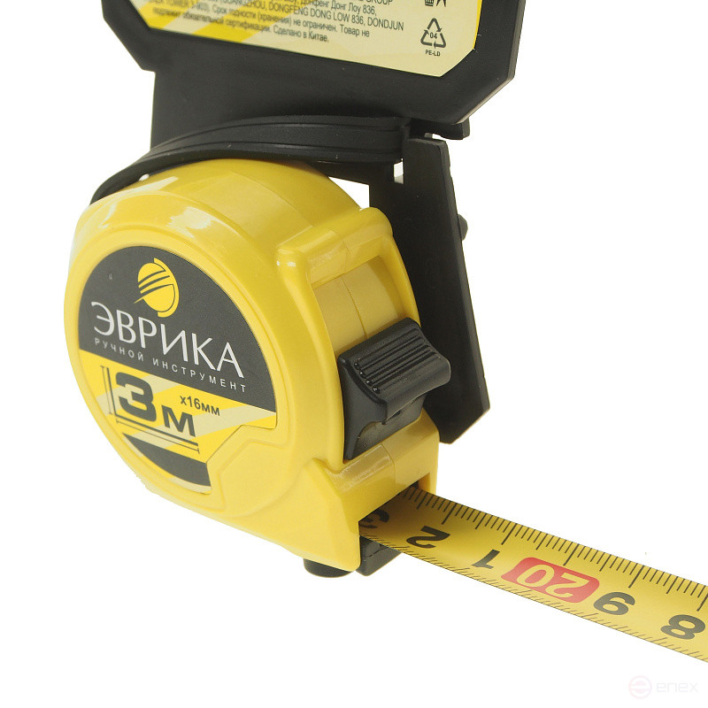 Tape measure ER-04103 3m 16mm YELLOW plastic case, lock, EUREKA holder/1/12/120 NEW