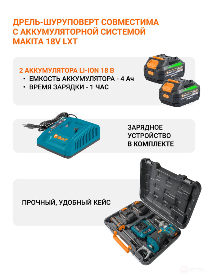 Cordless impact drill BORT BAB-21Ix2Li-XDK (2x4Ah+battery)