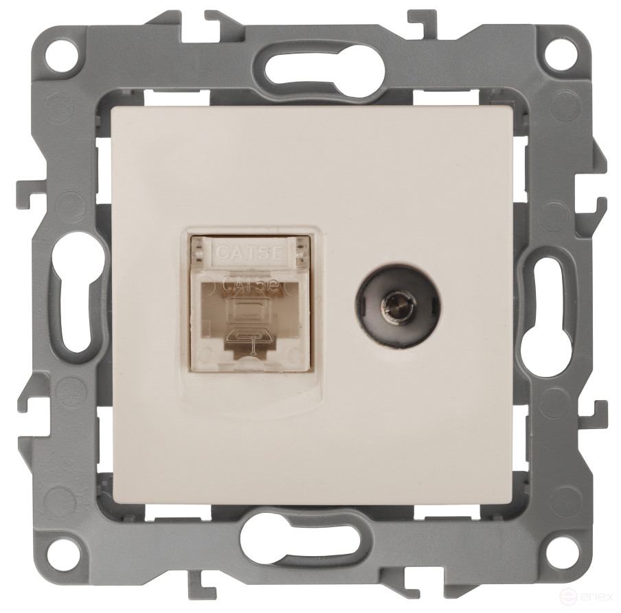 Розетка ЭРА Серия 12 12-3110-02 комбинированная RJ45+TV IP20 слоновая кость
