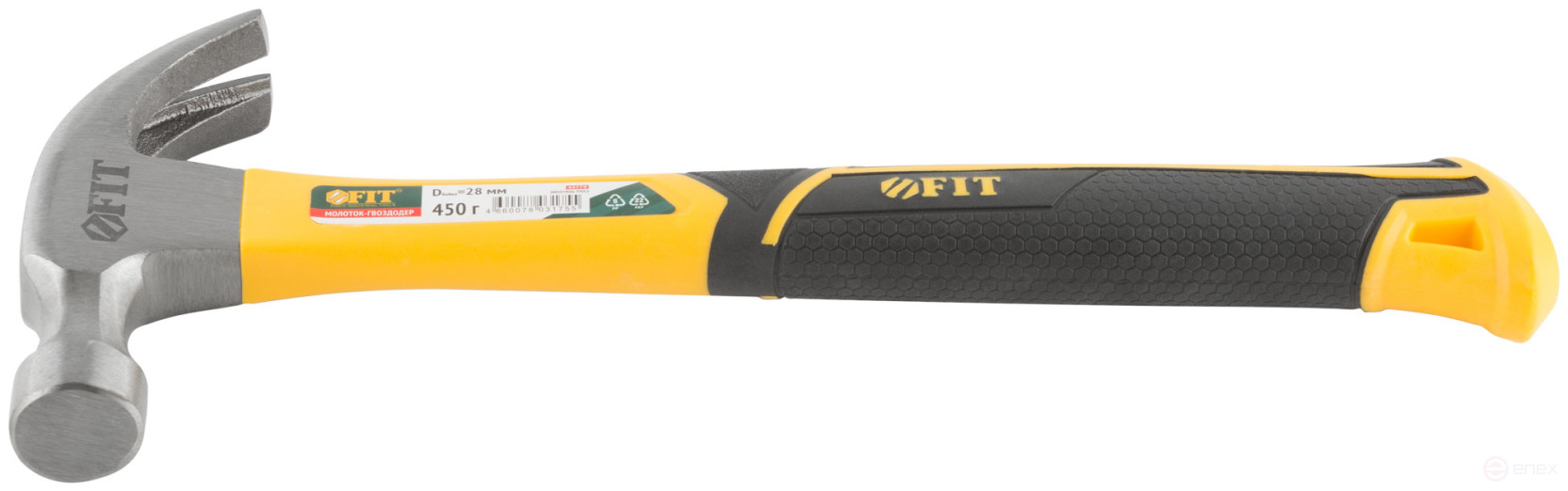 Молоток-гвоздодер, фиберглассовая усиленная ручка, Профи 28 мм, 450 гр.