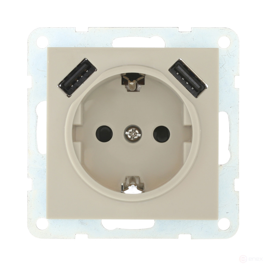 Socket with z/k + 2xUSB connector, 2A (beige) LK60