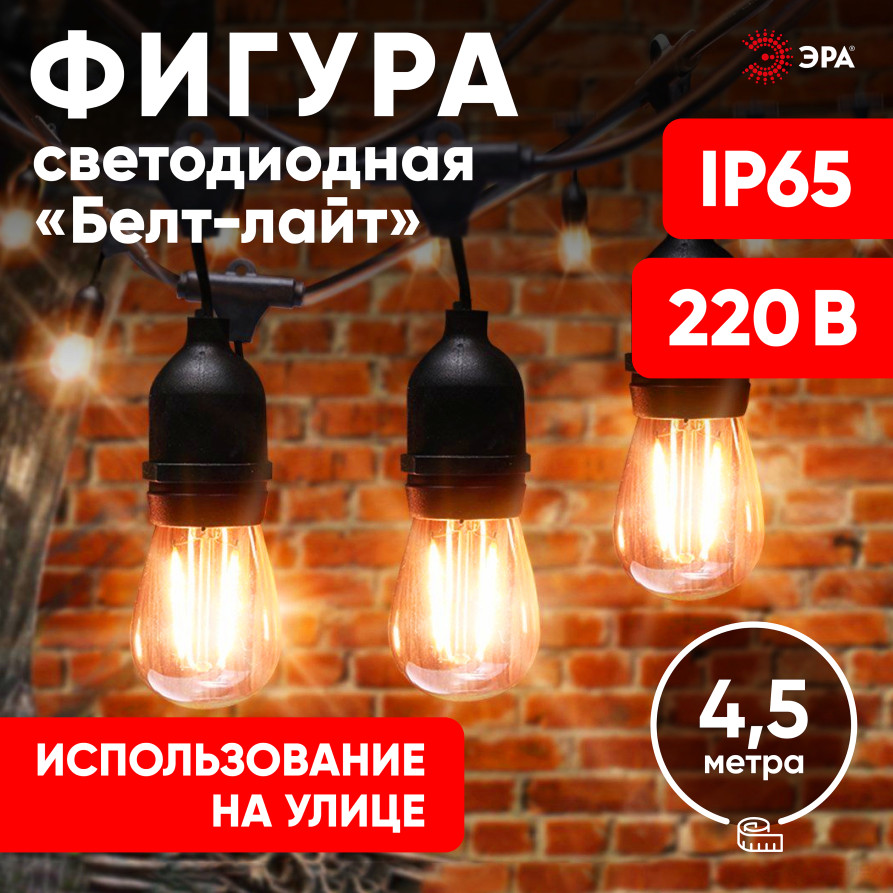 Гирлянда ЭРА ERABL-FIL1 светодиодная новогодняя нить уличная на подвесах 4,5 м теплый белый 10 LED
