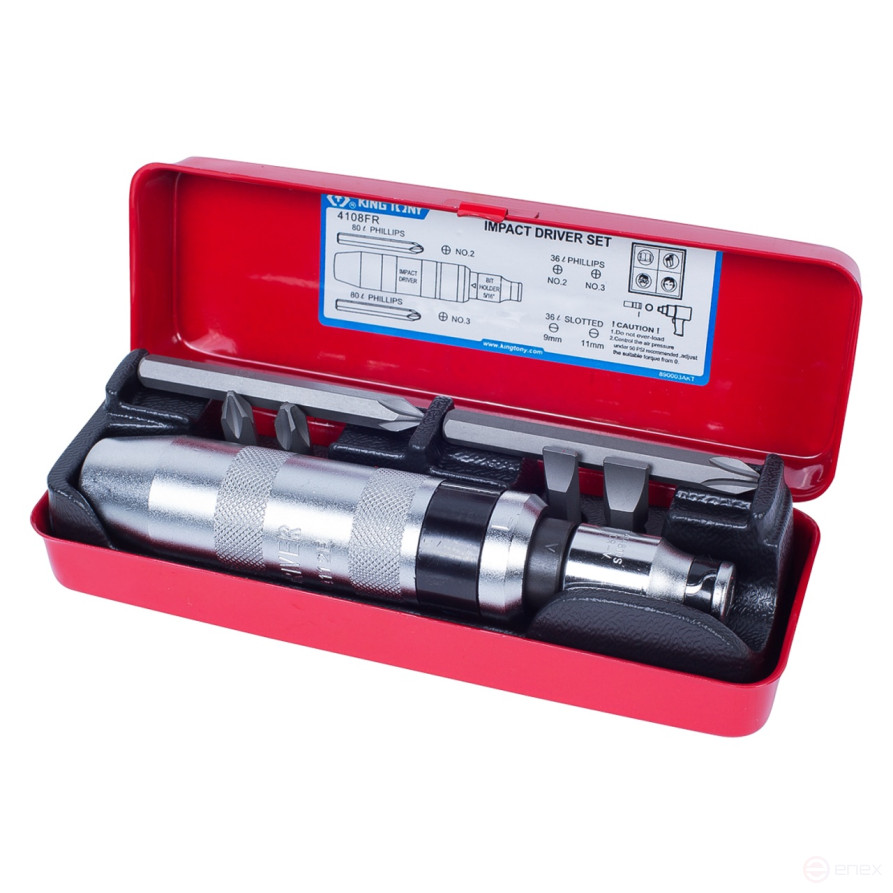 Impact screwdriver with accessories 5/16", 8 pieces KING TONY 4108FR