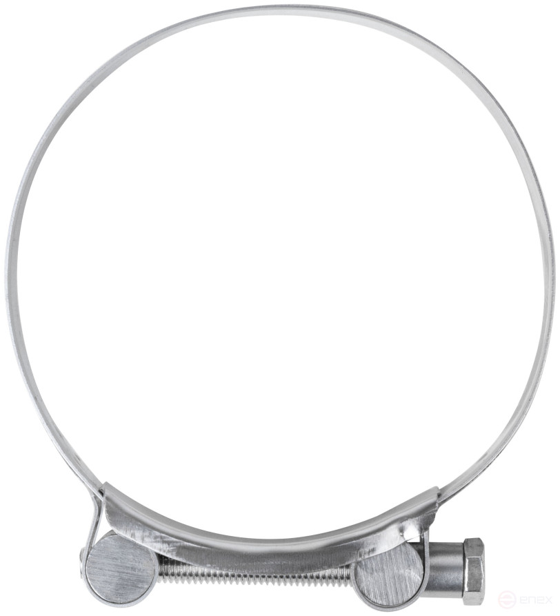 The clamp is a crimping power hinge, stainless steel.steel 104-112 mm