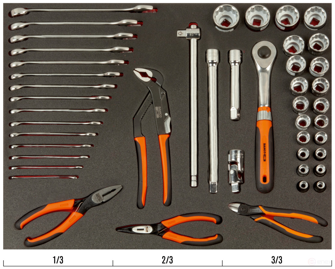 Fit&Go Set of 1/2" socket heads + combination keys + hinge-lip tool in the base, 47 items