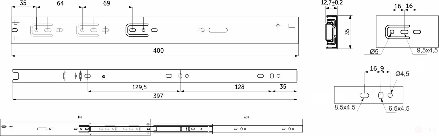 Направляющая шариковая L-400 h=35 AKS PLUS SOFT CLOSE
