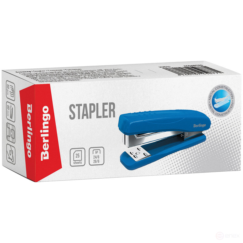 Stapler No.24/6, 26/6 Berlingo "Comfort" up to 25 liters, plastic case, blue
