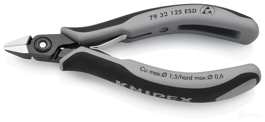 Бокорезы прециз. ESD, острая головка, очень маленькая фаска, рез: провол. мягк. Ø 0.2 - 1.5 мм, ср. Ø 1.1 мм, тв. Ø 0.6 мм, L-125 мм, чёрн.