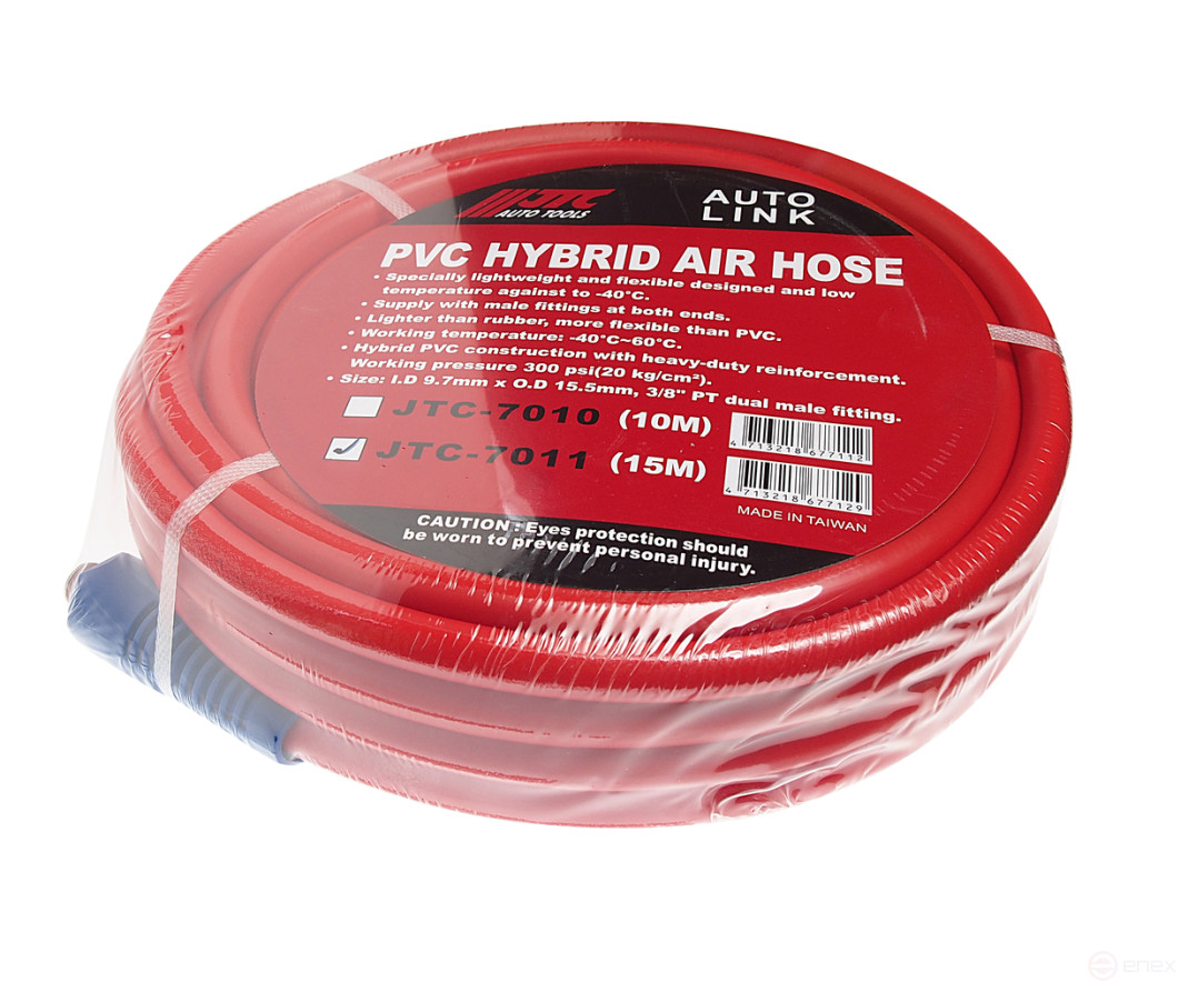 Pneumatic hose 9.7 x 15.5mm L=15m fitting 3/8" PVC JTC