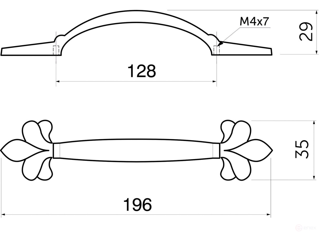 Handle meb. bracket met. MILK 128 silver white, AKS