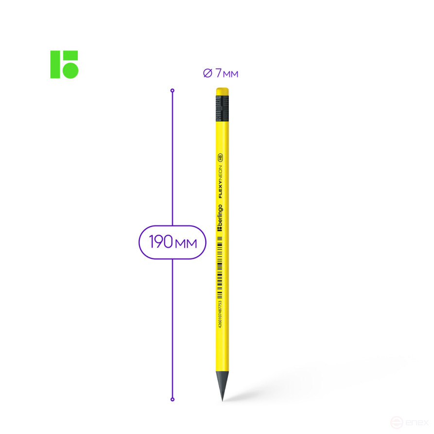 Карандаш ч/г Berlingo "Flexy Neon" HB, с ластиком, заточен., пластиковый, ассорти