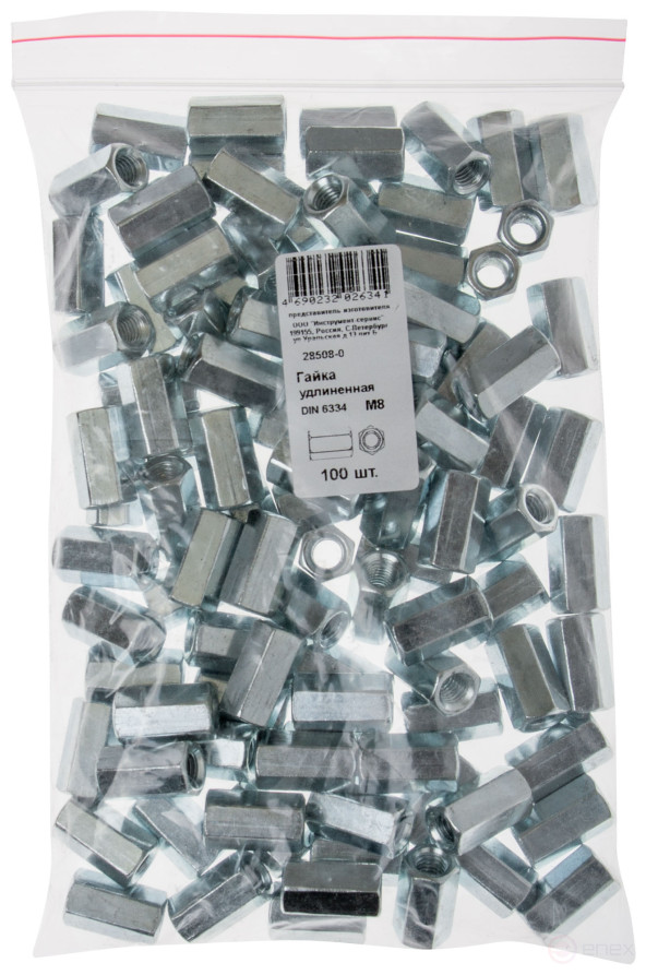 Гайка удлиненная М8 100 шт DIN 6334 фасовка