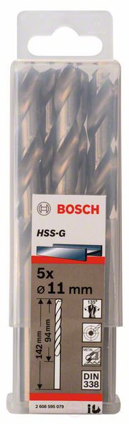 Свёрла по металлу HSS-G, DIN 338 11 x 94 x 142 mm, 2608595079