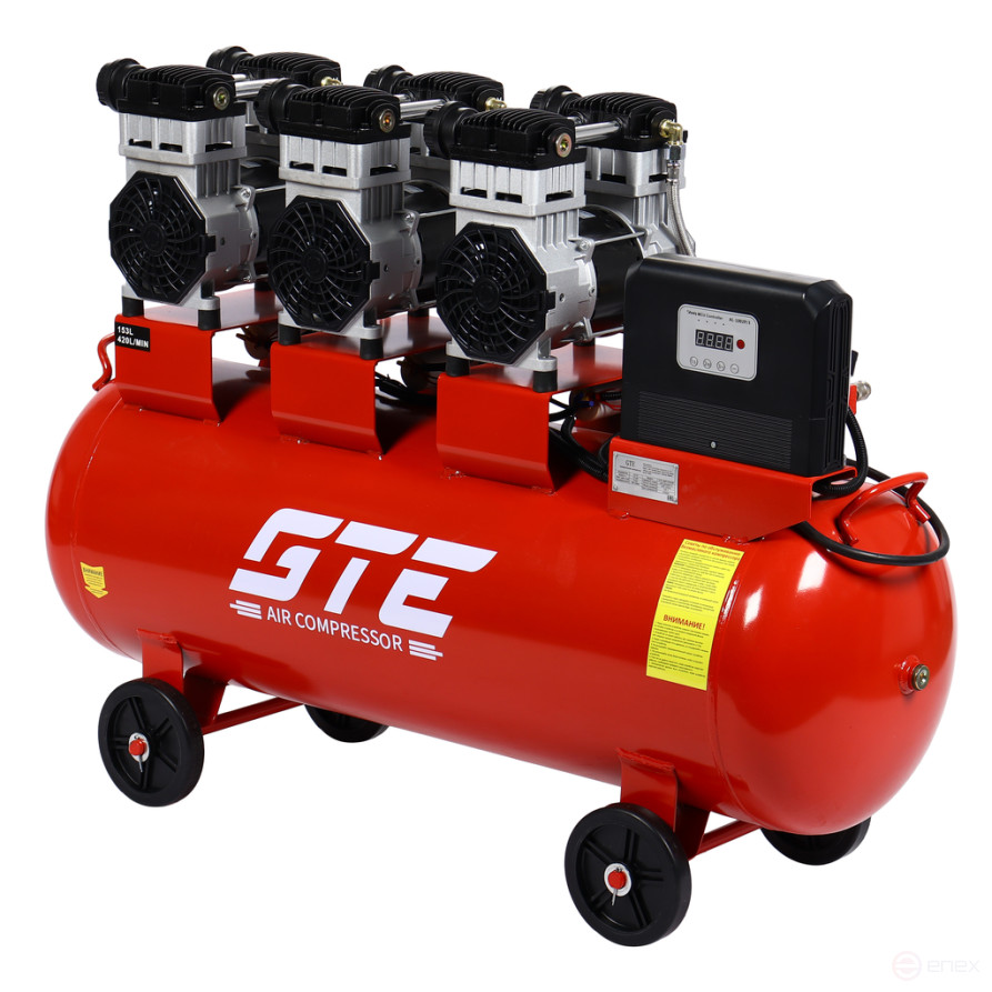 Pneumatic compressor 220V 4.5kW 8atm. 420L/min. receiver-153L oil-free piston GTE