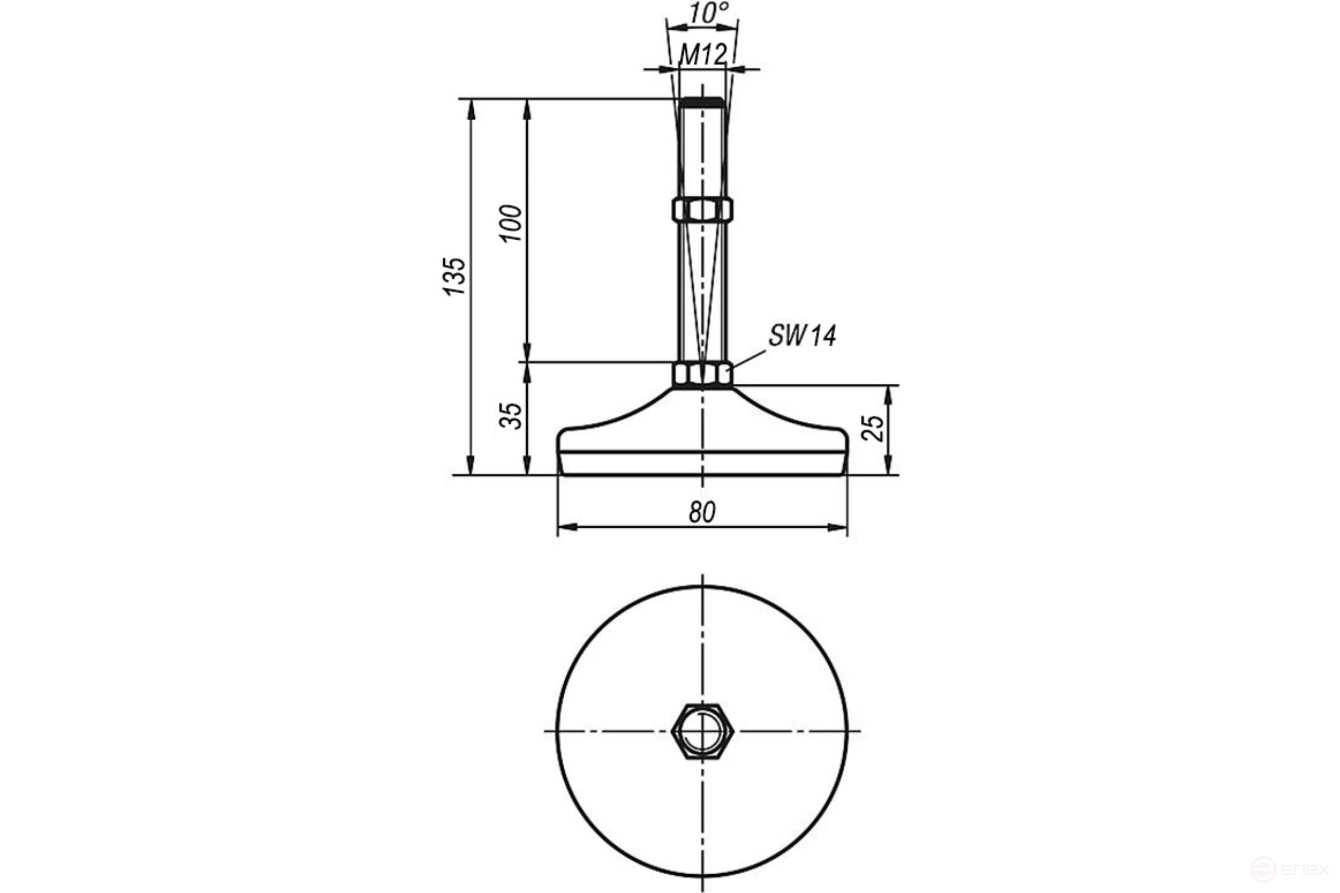 Регулируемая опора M10x45 до 500 кг Алтервиа A00021.1105010045