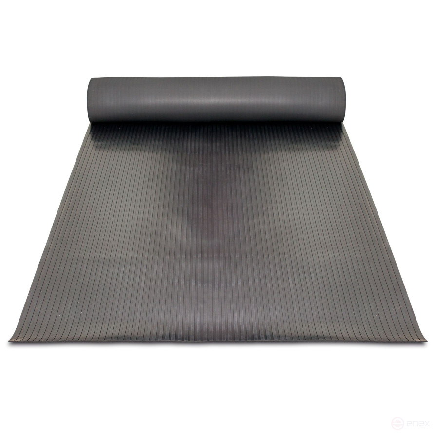 Anti-slip rubber grooved floor covering "wide rib" width 150 cm, length 10 m, black
