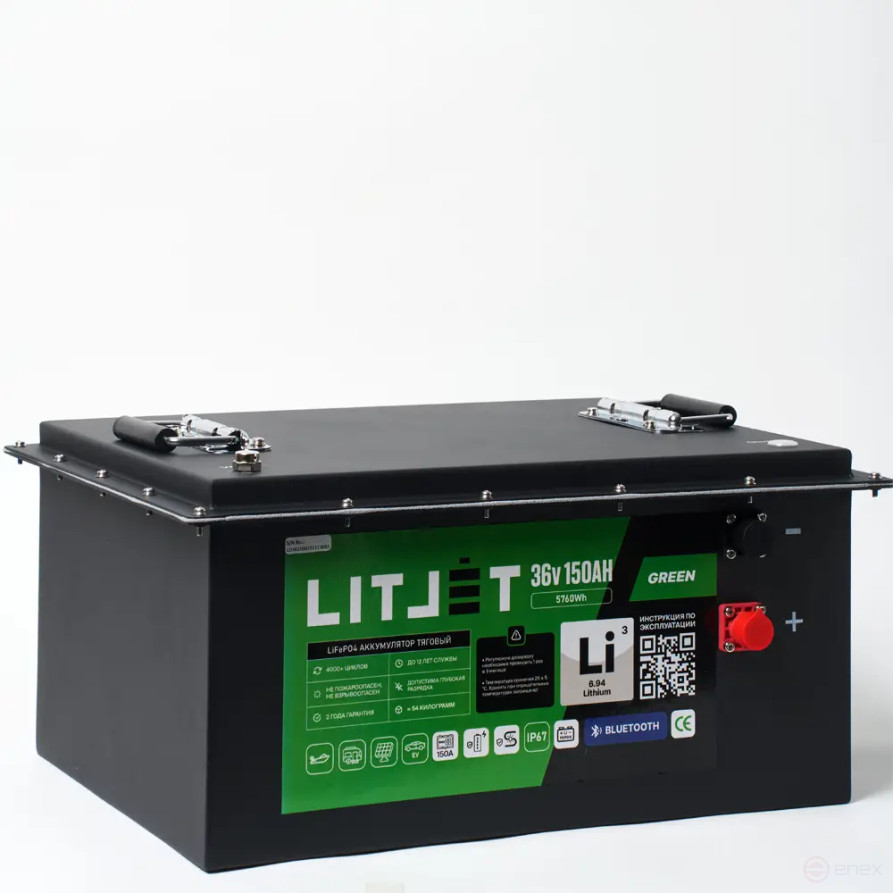 Lithium battery traction LITJET GREEN LiFePO4 36V 150Ah 5760Wh BT IP67 BMS 150A
