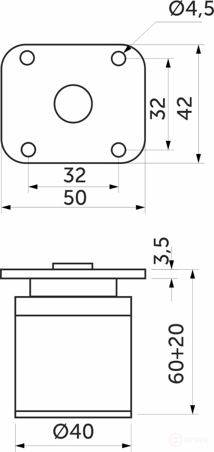 Опора меб. алюм. DAP-77 h60 с регул. алюминий AKS