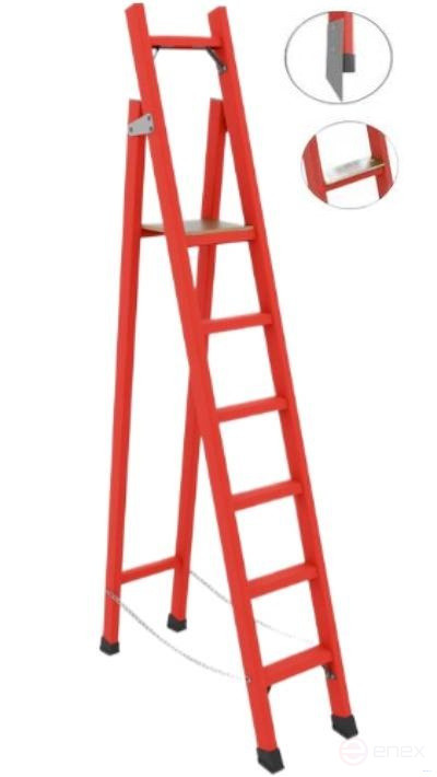 ССД-1,5ТШМ с симметричной опорой диэлектрическая стеклопластиковая стремянка, Телеком, широкие ступени, металлические оконцеватели (Мягкий грунт), h=2350мм, h рабочей площадки=1450мм, ступ.6