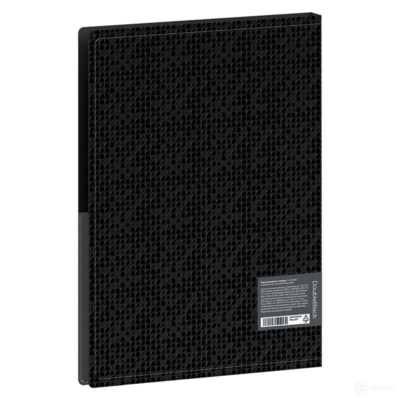 Folder on 4 Berlingo "DoubleBlack" rings, 24 mm, 600 microns, black, D-rings, with inner pocket, with a pattern
