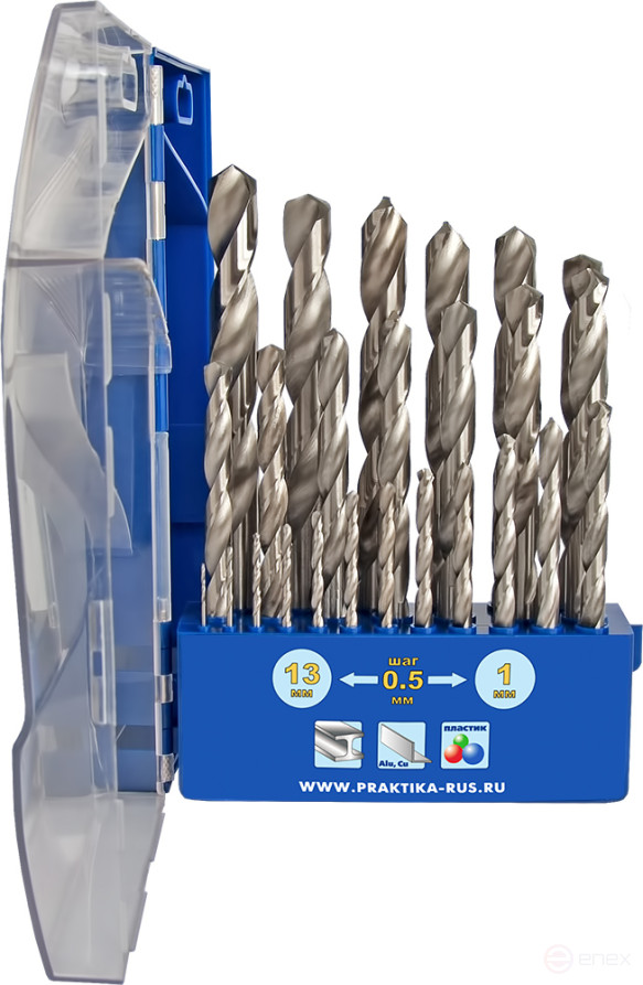 Набор сверл по металлу ПРАКТИКА "Профи" 25 шт. 1-13 мм, шаг 0,5 мм, ПРО кассета (640-315)