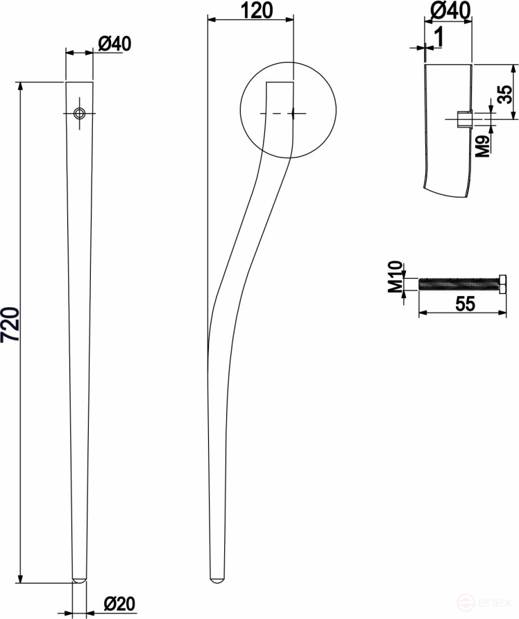 Опора меб. гнутая d40 h720 с гайкой, хром AKS