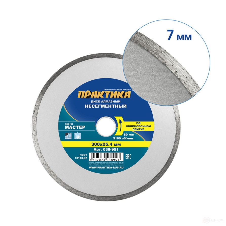 Диск алмазный несегментный ПРАКТИКА "Мастер" 300 х 25,4 мм (038-951)