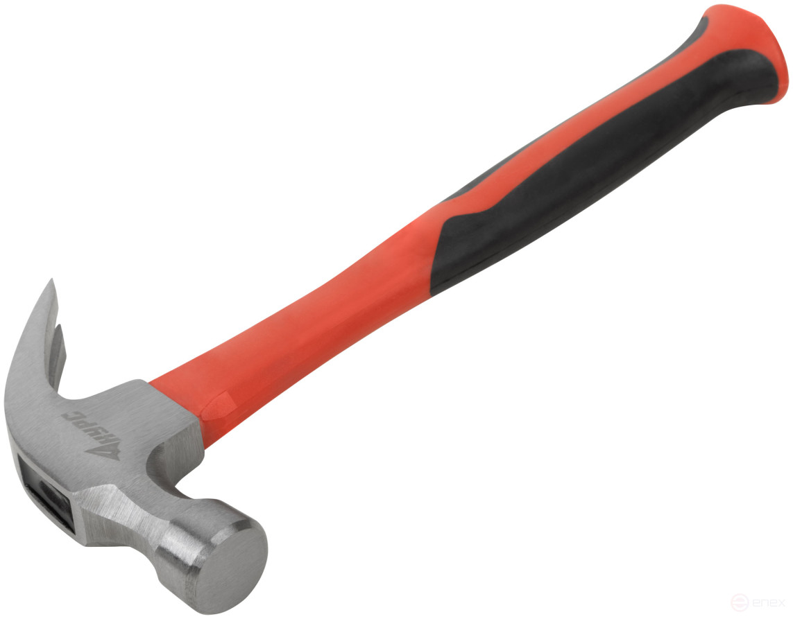 Молоток-гвоздодер, фиберглассовая усиленная ручка 27 мм, 450 гр.