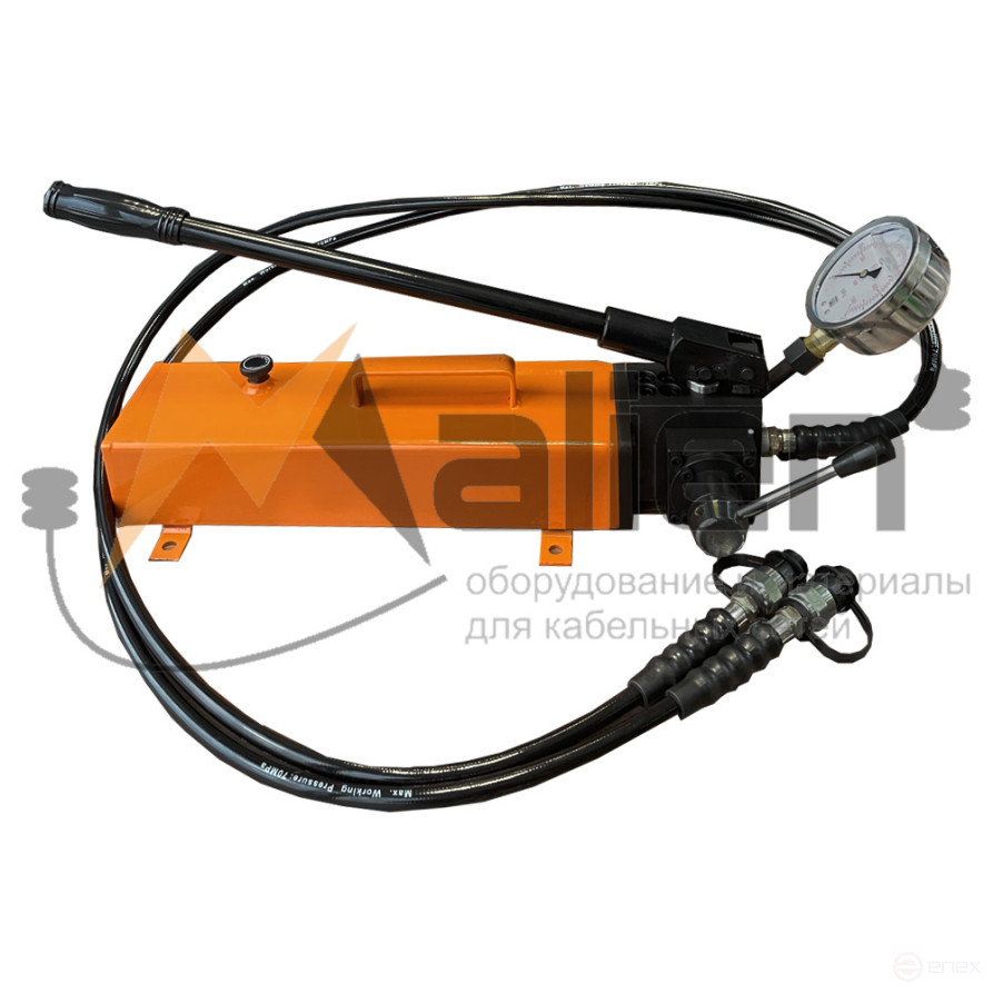 Manual hydraulic two-stage double-acting pump RNG-7025/M2 (pressure gauge, 700 bar, 2.5 l, RVD 2 pcs x 1.8 m) MALIEN