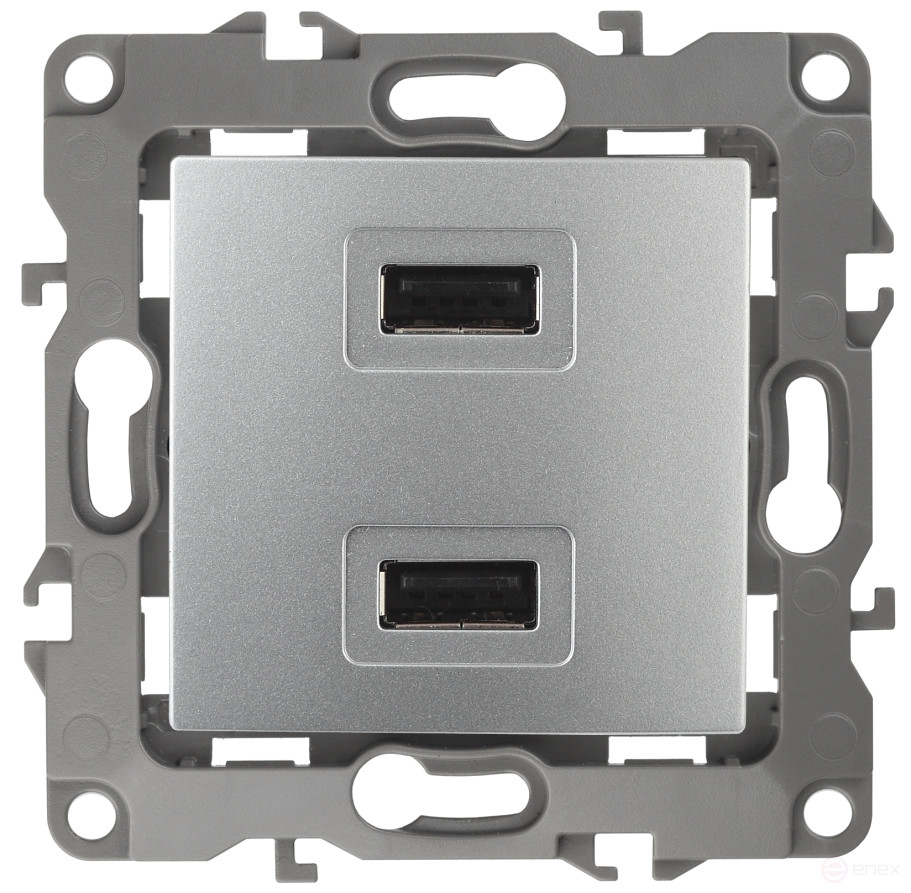 12-4110-03 ЭРА Устройство зарядное USB, 230В/5В-2100мА, IP20, Эра12, алюминий