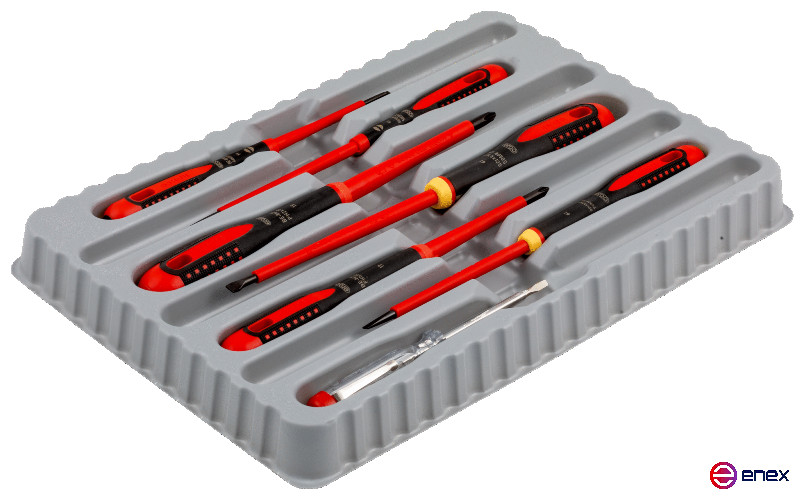 Набор изолированных отверток шлицевые и Phillips с рукояткой ERGO и тестер напряжения, 7 шт