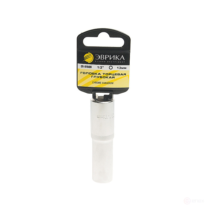 Головка торцевая 13мм 1/2" 6-гранная глубокая L=80мм (с держателем) ЭВРИКА ER-91506H 1/120