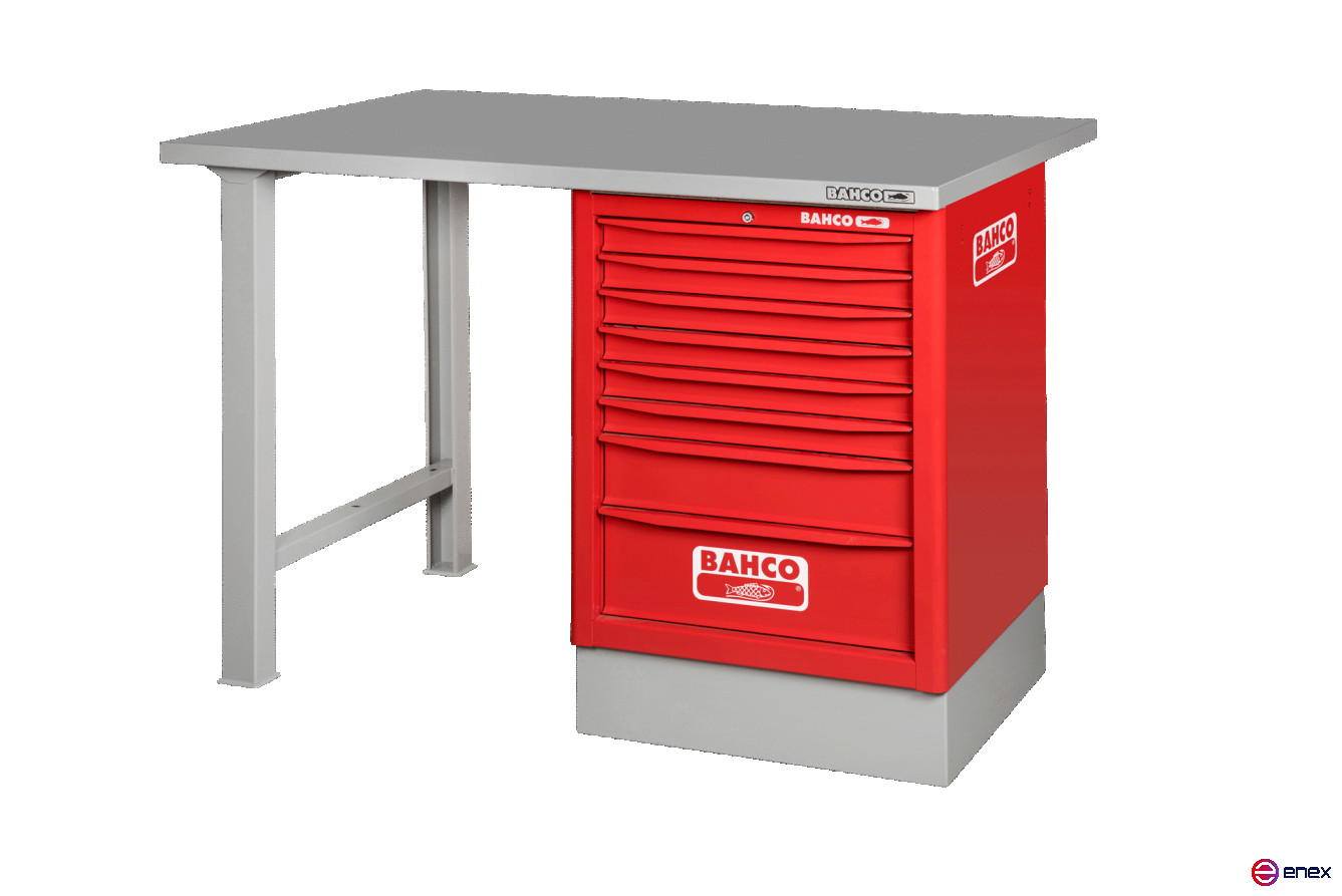 Heavy-duty workbench, metal table top with 2 legs and 6 drawers in black color 1500 mm x 750 mm x 1030 mm