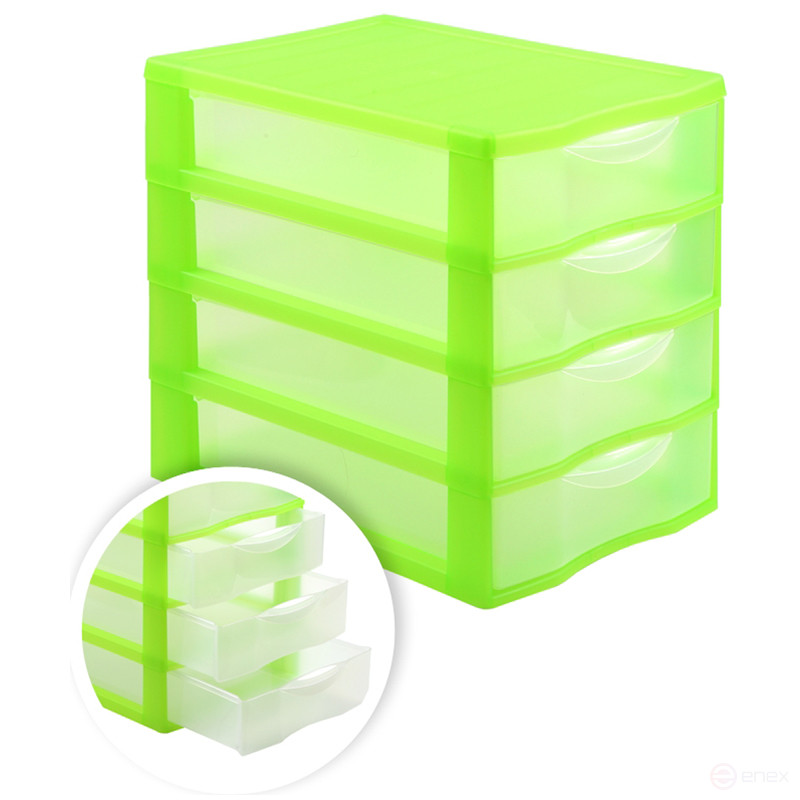 Бокс универсальный СТАММ, 4 отделения, лотки прозрачные, зеленый