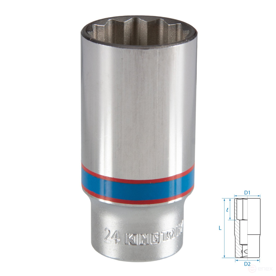 Головка торцевая глубокая двенадцатигранная 3/8", 24 мм KING TONY 323024M