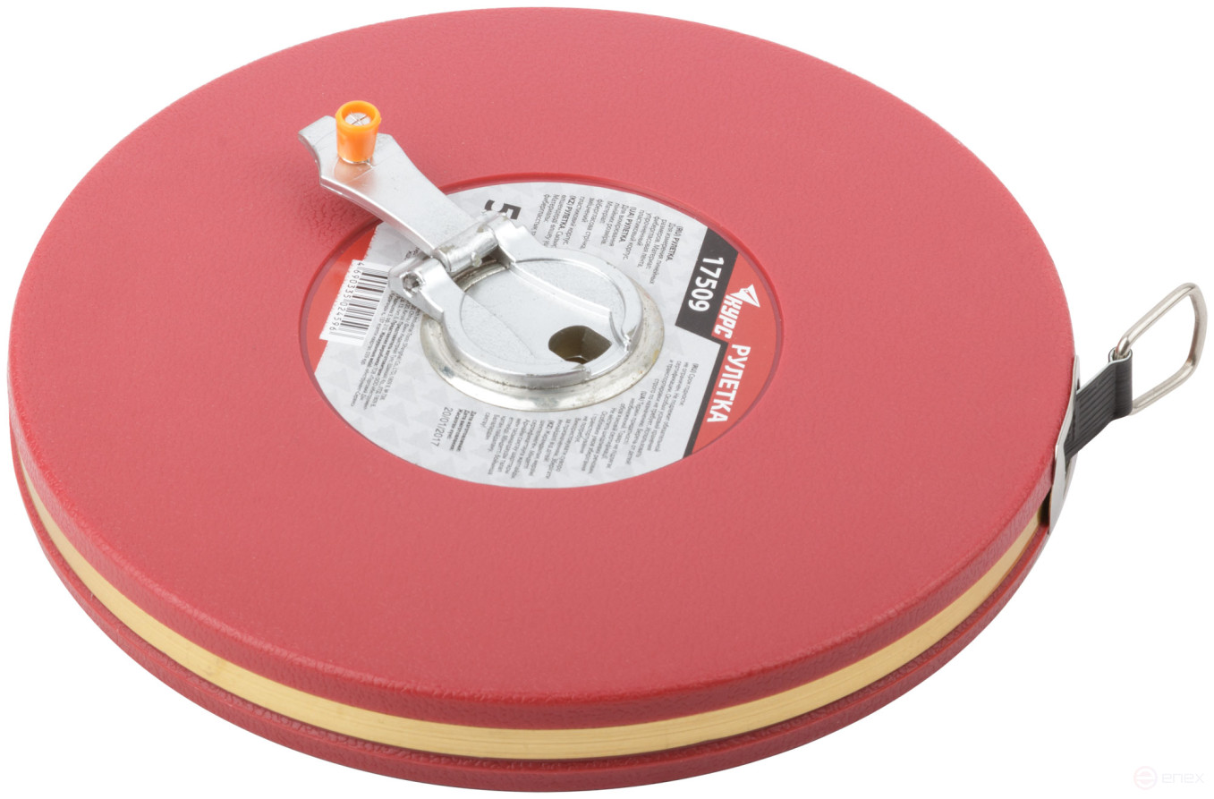 Tape measure, fiberglass tape, red plastic housing 50 m