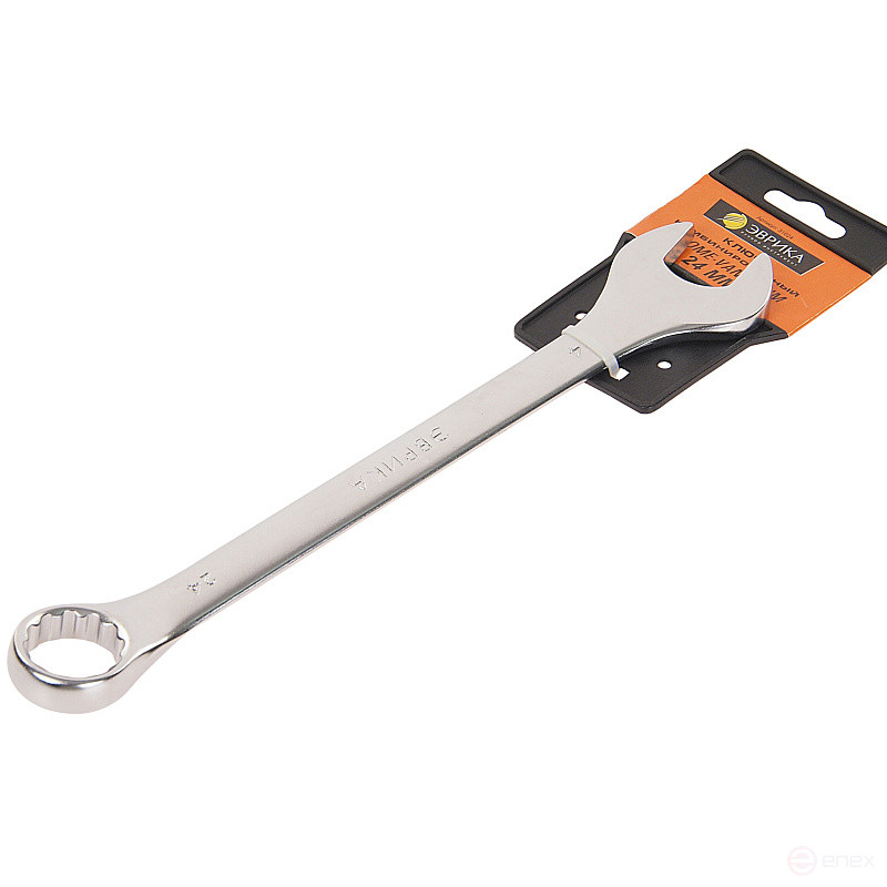 Ключ комбинированный 24мм ER-31024 (Chrome vanadium) на держателе сатинированный ЭВРИКА 1/10