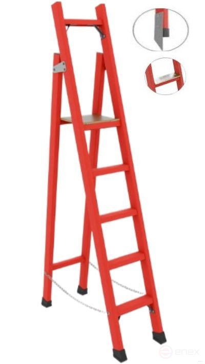 ССС-2,5ШМ диэлектрическая стремянка с симметричной опорой, широкие ступени, металлические оконцеватели (Мягкий грунт), h=2500мм, h рабочей площадки=1600мм, ступ.5